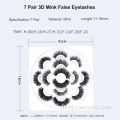 7 paires de faux cils différents de vison 3D de modèle 3D avec l&#39;emballage de plateaux de fleurs